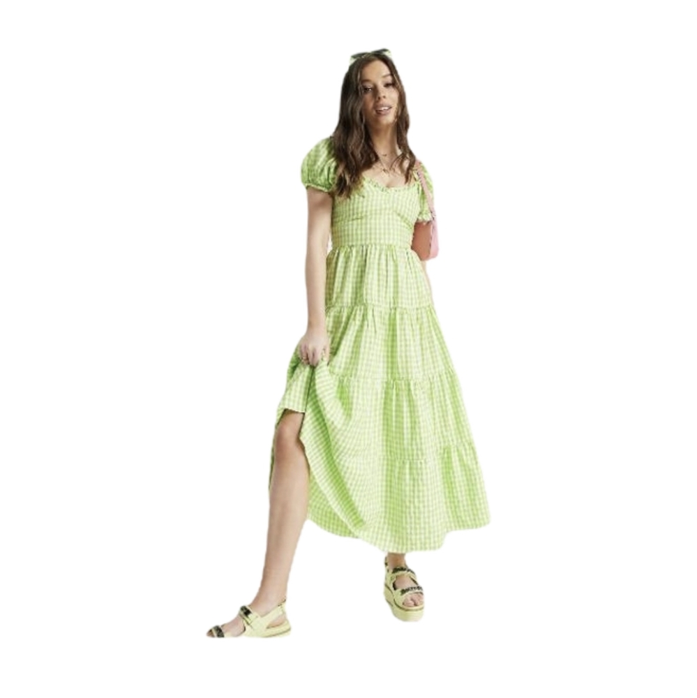 NEW ASOS green gingham dress size Small